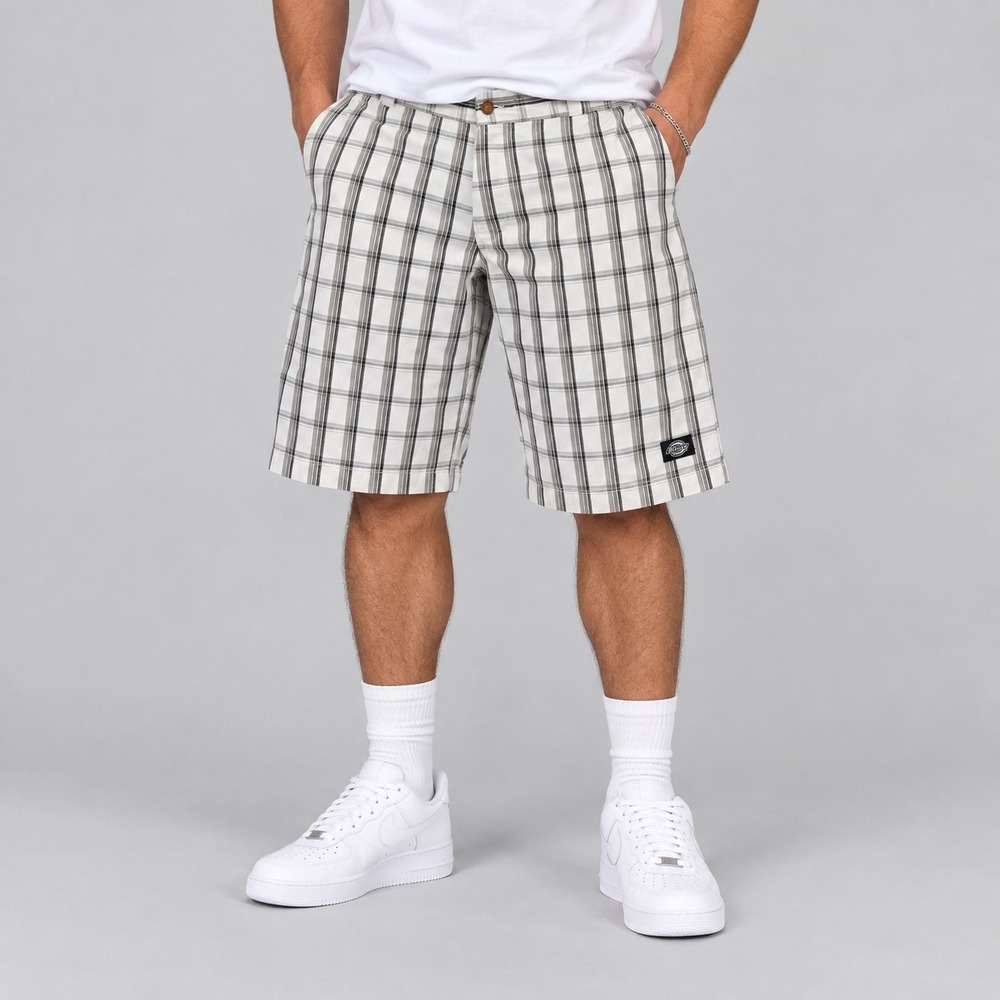 Dickies Shorts Mens 36 White Brown Regular Fit Plaid Skater Streetwear Y2K